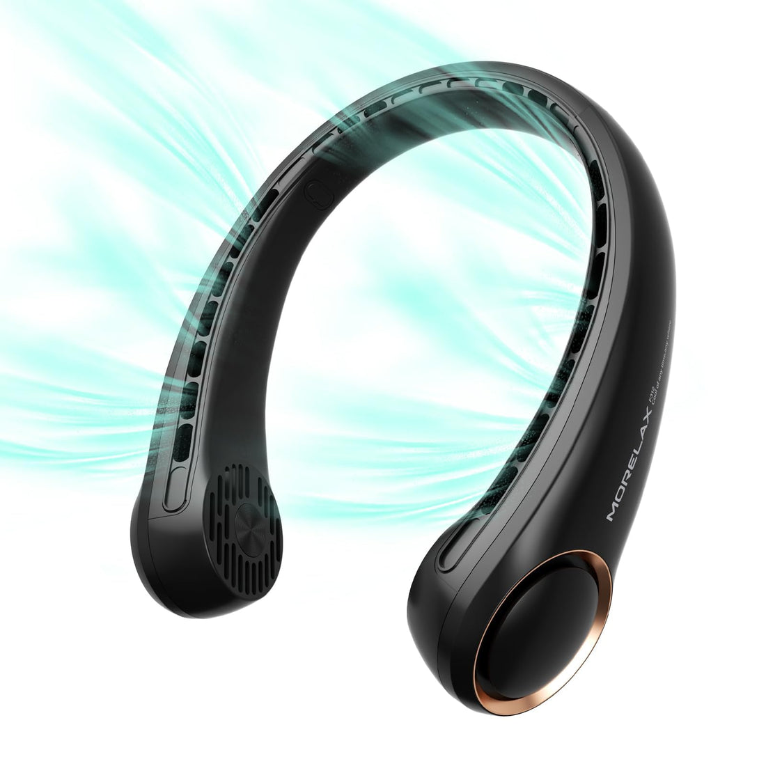 Portable Neck Fan worn hands-free around the neck like headphones