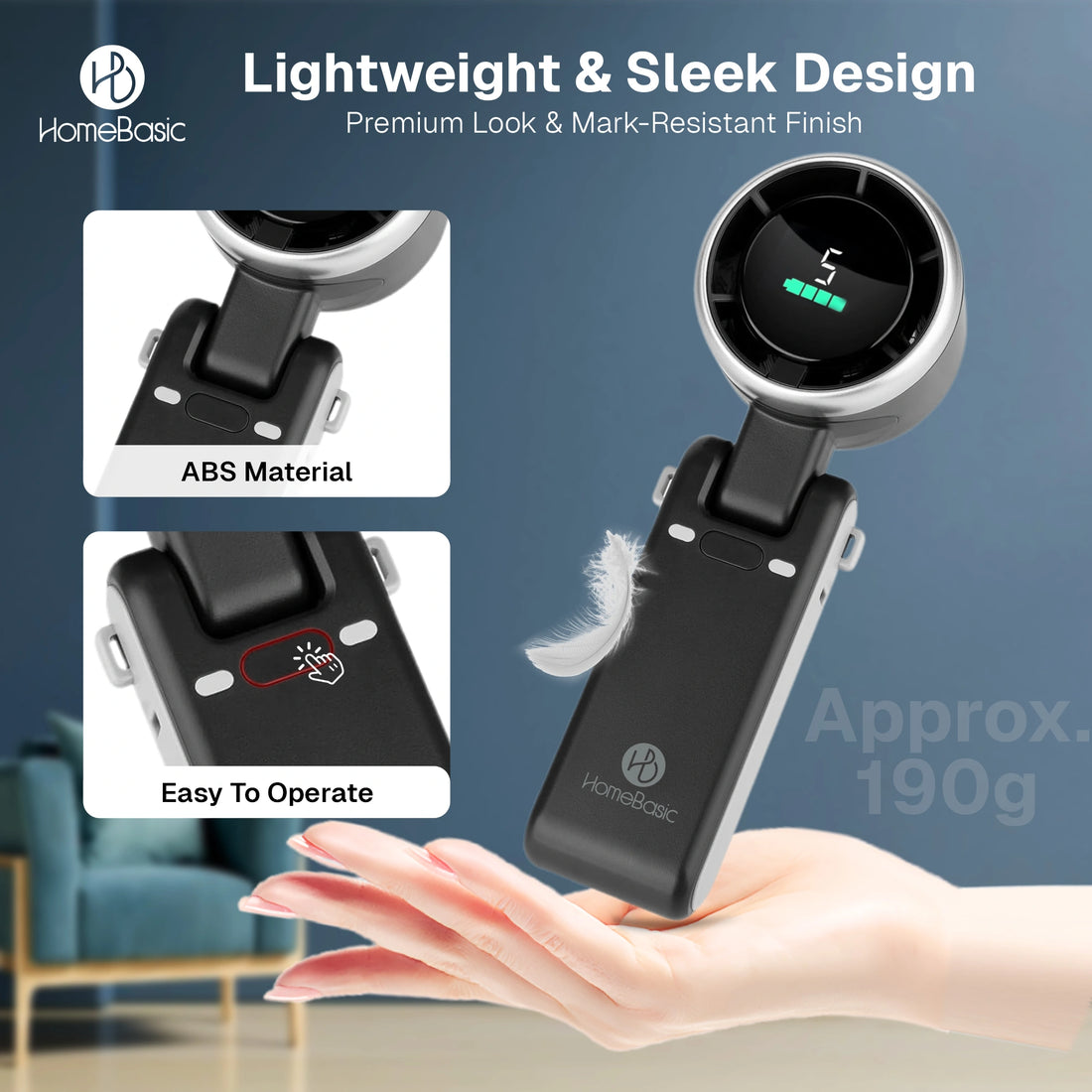 Pocket Turbo Handheld Fan angle view showing turbo airflow grille